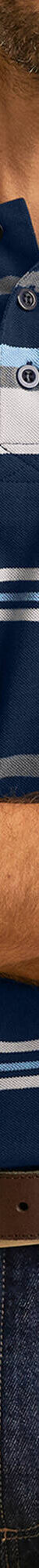 Polo maille piquée rayée, manches longues (marine / gris) Polo maille piquée rayée, manches longues (marine / gris)